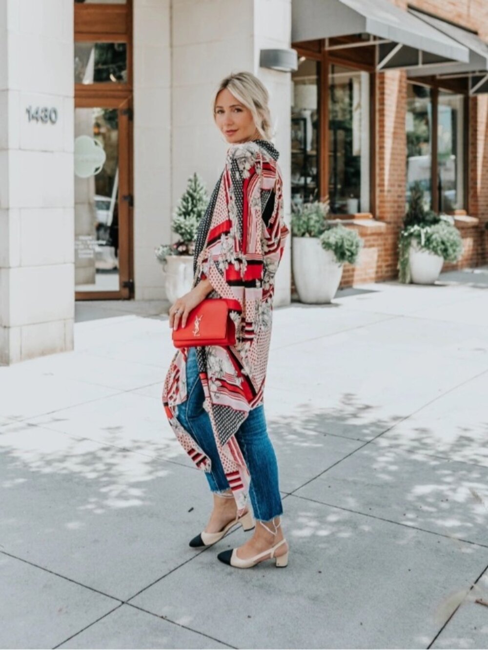 Free People Morning Glory Black Red White Pink Floral Print Kimono Top
